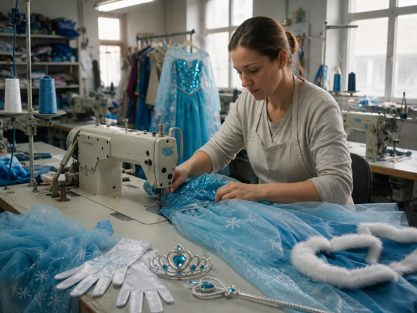 Elsa kostümünün dikildiği atölyeden bir kare